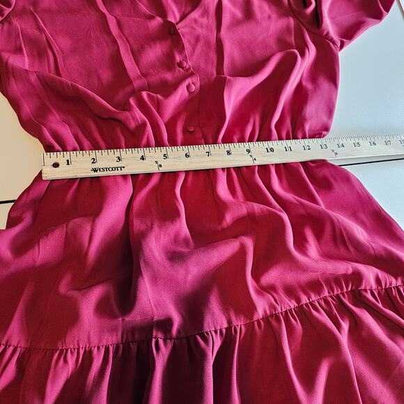 Nanette Lepore Tie Neck Tiered Shirt Dress Cranberry size 10 NWT - Picture 4 of 8